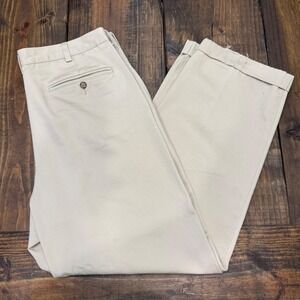 LL‎ Bean Classic Fit Mens Beige Cotton Pleated Chino Pants W36 L29, distressed